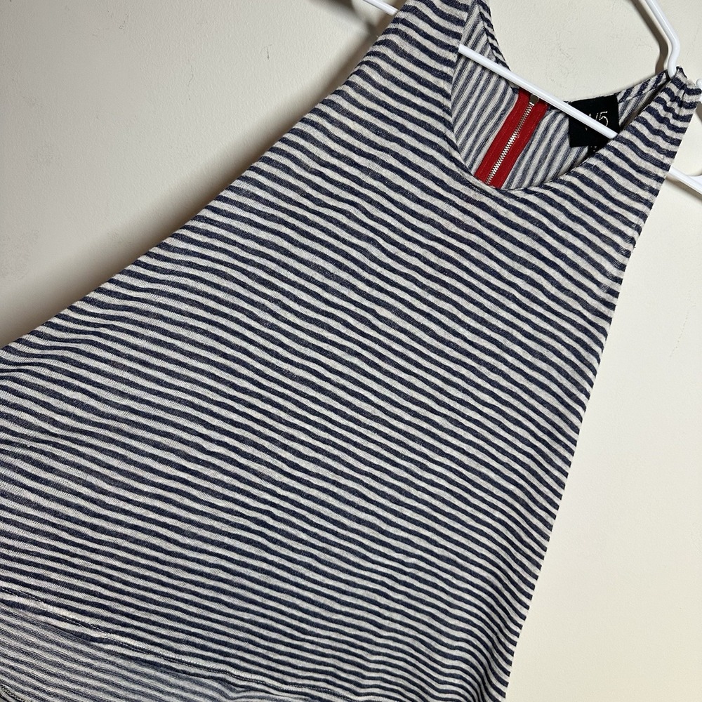 Anthropologie W5 Lagenlook Sleveless Blue White Stripe‎ Tunic Shirt Top USA